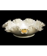 Milk Glass Serving Bowl, Fenton Art Glass, Yellow Roses, Ruffled Rim, BW... - $40.14 CAD