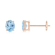 ANGARA 0.6 Ct AAA-Grade Solitaire Oval Aquamarine Stud Earrings in 14K Gold - £283.17 GBP