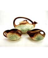 McCoy Pottery Tea Set, Green Daisy Pattern, Teapot w/Lid, Creamer &amp; Suga... - £96.28 GBP