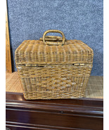 VTG Wicker Rattan Picnic Basket Handles Storage Boho MCM Coastal Beautiful - $40.16