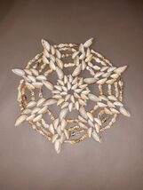 Genuine Seashell Trivet Hot Pad Vtg round 8&quot; Boho Beach Ocean Cottagecor... - $13.87