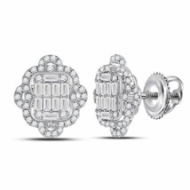 14kt White Gold Womens Baguette Diamond Quatrefoil Cluster Earrings 1 Cttw - $1,246.61
