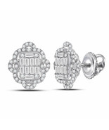 14kt White Gold Womens Baguette Diamond Quatrefoil Cluster Earrings 1 Cttw - £985.87 GBP