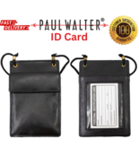 Black Genuine Leather ID Holder Card Name Pouch Neck Strap Wallet - $10.88