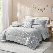 Codi Ziggy Metallic Grey Comforter Set Twin/Twin XL Size, Silver Bedroom Decor f - £73.51 GBP