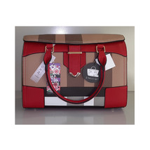 Plaid Handbag Red &amp; Brown 2-Piece Set with companion Wallet Vegan Leather - £61.48 GBP