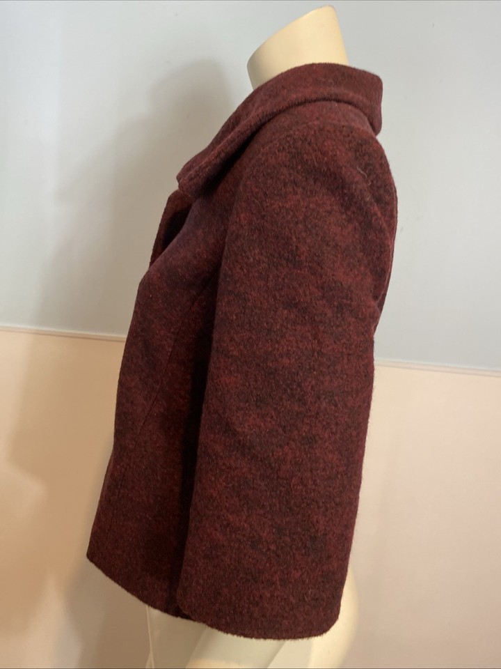 Ann Taylor Burgundy Collared Zip Front 3/4 Sleeve Wool Lined Jacket Size 0 Item image 2