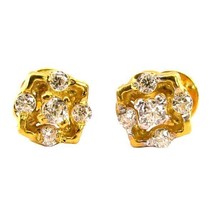 Ethnic Indian CZ Studded EAR Studs PAIR 14k Solid Real Gold Screw Back - $105.18