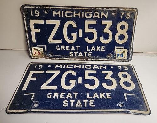 1973 74 75 ORIGINAL MICHIGAN STATE MATCHED PAIR LICENSE PLATES SET FZG-5... - $29.25