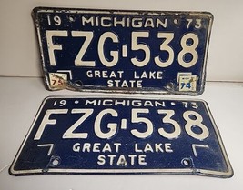 1973 74 75 Original Michigan State Matched Pair License Plates Set FZG-538 Yom - £23.38 GBP