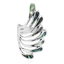 Brilliant Peacock Feathers Abalone Shell Inlay in Sterling Silver Ring - 7 - £19.61 GBP