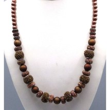 Vintage Brown Beaded Necklace, Bronze Faux Pearls, Elegant Glam - £20.11 GBP