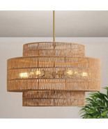 24” Boho Large Rattan Chandelier Light Fixture,6-Light Large Hand Woven ... - $16,934.92 MXN