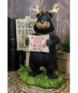 Rustic Western Whimsical Black Bear With Antlers And Feed The Deer Sign ... - £19.58 GBP