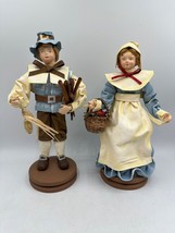 Vtg Pilgrims Celebrations Silvestri Paper Mache Folk Art Girl Boy Basket Figure - £25.36 GBP