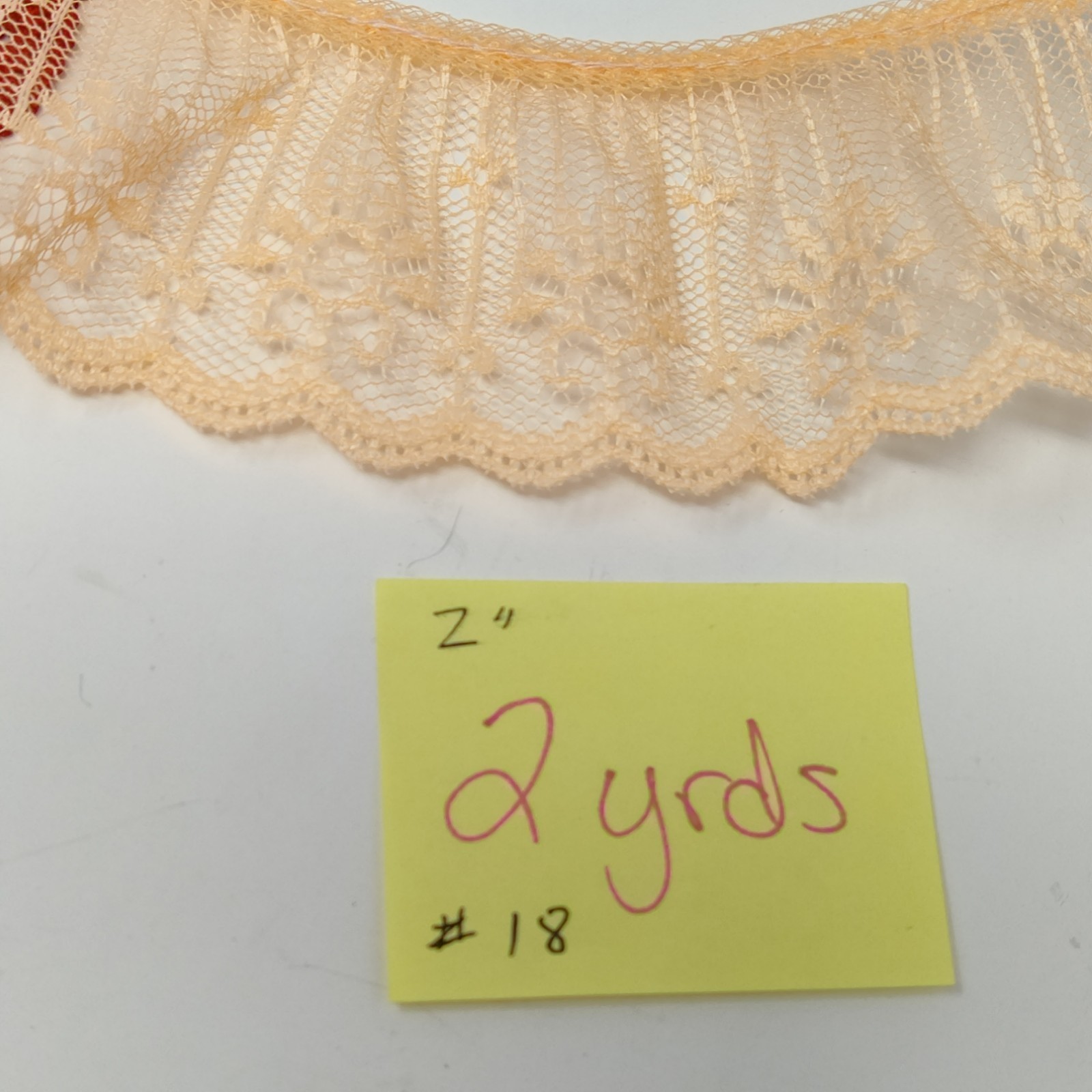 2&quot; Ruffled Lace Trim Peach 2 yds  (Polyester) Floral Vtg - $2.48