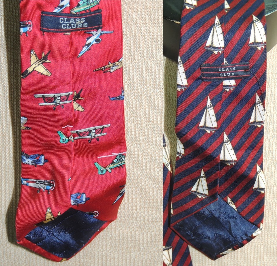 Two Class Club Italy Neck Tie/Necktie planes sailboats 56-57"x3" NARROW Vintage Item image 9