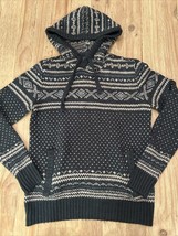 American Eagle Soft Acrylic Blend Birdseye Fair Isle Hooded Sweater Men Medium - £30.67 GBP