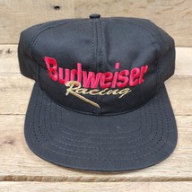 Vintage Budweiser Racing Snapback Black Trucker Hat Cap One Size USA - £11.64 GBP