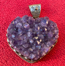 Tantric Buddhist Magical Amethyst Heart &amp; Embossed Silver Pendant - £39.50 GBP