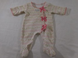 American Girl Bitty Baby Twins Pink Bow Sleeper 1 Piece Doll Pajamas Heart White - £12.67 GBP