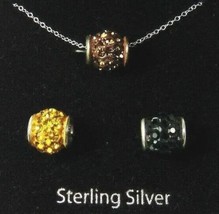 925 Sterling Silver Crystal Bead Charm Pendants &amp; Necklace NIB Velvet Boxed Set  - $29.60