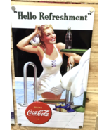 Embossed Tin  3-D Coca-Cola Hello Refreshment Sign -NEW 16.5” X 9.5” - £18.49 GBP