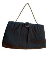 Vintage Black Satin Evening Clutch Purse Gold Tone From Wagner’s Greenwich CT - £19.13 GBP