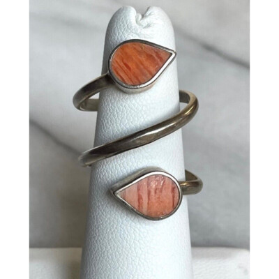 950 STERLING SILVER &amp; SPINY OYSTER SPIRAL WRAP RING SIZE 5.5 SKY - $51.48