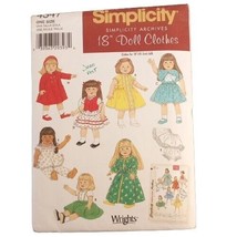 Simplicity 4347 Pattern 18&quot; 45.5 cm Doll Clothes 8 Outfits Dress Wrights Cut - £4.62 GBP