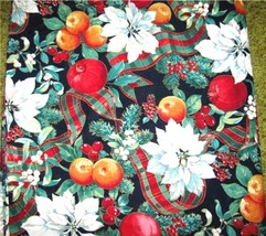 Red Orange Green On Navy Cotton Fabric 3.5 Yards X 45&quot; Wide - £19.91 GBP