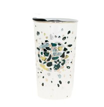 Starbucks Dot Shiny Green Gold Speckle Confetti Ceramic Mug Traveler Cup 12 oz - £38.14 GBP