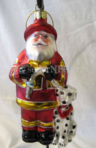 Santa Fireman Firefighter w/Dalmatian Dog Hose Gear Glass Christmas Ornament - £26.37 GBP