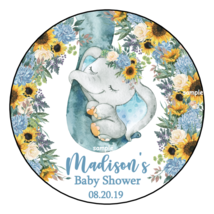 12 Blue Boy Baby Elephant &amp; Mommy Baby Shower Stickers Favors Labels Sunflowers - £9.58 GBP