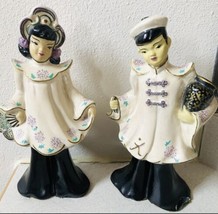 Florence Ceramics Porcelain  Figurine Set Asian Oriental Man Woman Vintage - £18.82 GBP