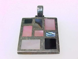 Sterling Pendant With Inlaid Genuine Mother Of Pearl, Abalone Shell, And Onyx - £35.97 GBP