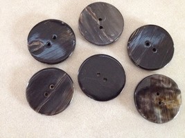 Lot of 6 Vintage Brown Black Dark Natural Shell Marbled Two Hole Buttons... - $24.99