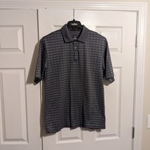 Nike Tiger Woods Men&#39;s Size L Gray Stripe Short Sleeve Golf Polo Shirt - $19.79