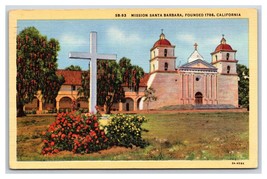 Santa Barbara Mission Santa Barbara CA California Linen Postcard H23 - £1.54 GBP