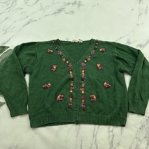 Huntington Ridge Womens Vintge 90s Cardigan Sweater Size L Green Floral ... - $32.66