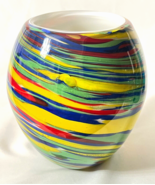 Vintage Murano Heavy Multi-Color Rainbow Swirl Cased Art Glass Vase 7&quot; Tall - $88.13 CAD