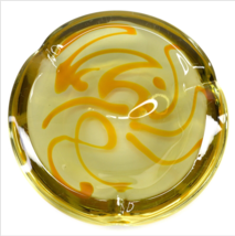 Vintage Green Orange Swirl Art Glass Candy Dish Bowl Ashtray Thick Heavy 8&quot; - £27.22 GBP