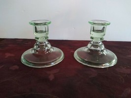 Set Of 2 Vintage Green Vaseline Glass Candle Holders - £25.37 GBP