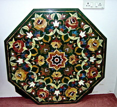 36&quot; Green Marble Dining Table Top Pietra Dura Inlay Design Living Room Decors - £879.41 GBP