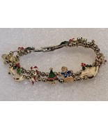 Avon Gold Tone Christmas Slide Bracelet Enamel Clasp 7.5-9&quot; Vintage  - £12.80 GBP