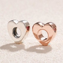 2018 Valentine&#39;s Day Release 925 Silver &amp; Rose Gold Two Hearts Spacer Charm - £10.04 GBP