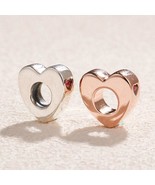 2018 Valentine&#39;s Day Release 925 Silver &amp; Rose Gold Two Hearts Spacer Charm - £10.06 GBP