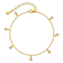 Cubic Zirconia &amp; 18K Gold-Plated Tassel Anklet - £11.27 GBP