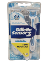 Gillette Sensor 3 Cool Men&#39;s 5 Disposable Razors Skin Sensing Blades Close Shave - $11.75