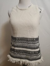 Madewell Villagrove Ivory Black Geometric Print Fringed Tank Sweater Top... - $14.95